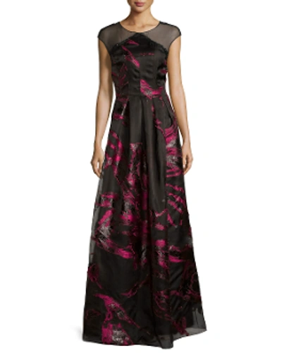 Shop Kay Unger New York Bold Illusion Fille Coupe Gown In Black/pink