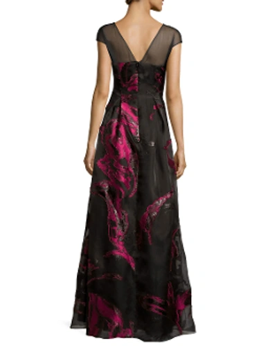 Shop Kay Unger New York Bold Illusion Fille Coupe Gown In Black/pink