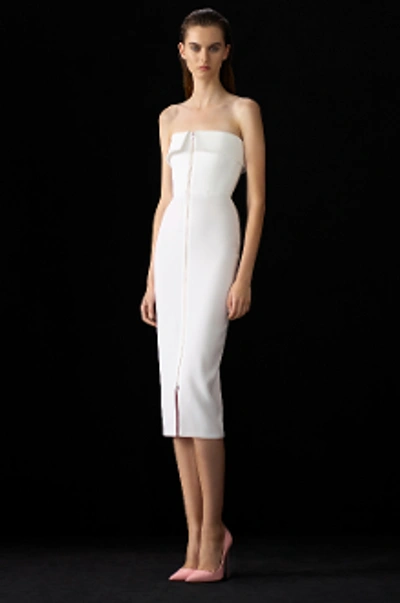 Shop Alex Perry Moore-strapless Front Zip Crepe Midi Dress In White