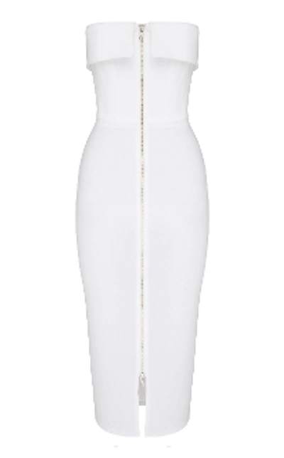 Shop Alex Perry Moore-strapless Front Zip Crepe Midi Dress In White