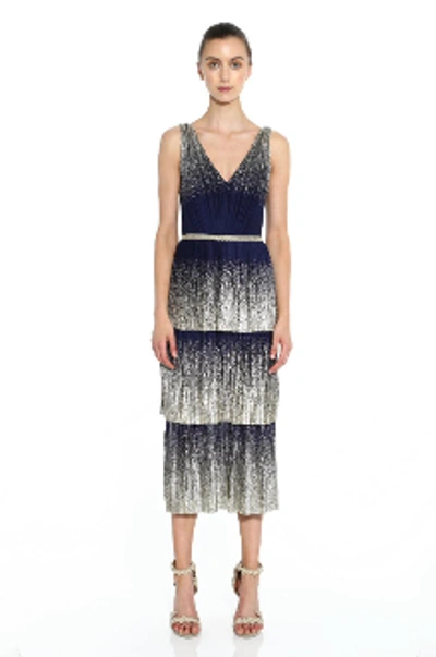 Shop Marchesa Notte Resort 2020  Sleeveless Tiered Midi Dress In Navy