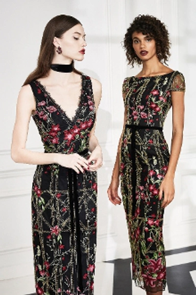 Shop Marchesa Notte Fall-winter 2019  Embroidered Sleeveless Gown In Black