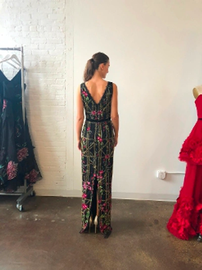 Shop Marchesa Notte Fall-winter 2019  Embroidered Sleeveless Gown In Black