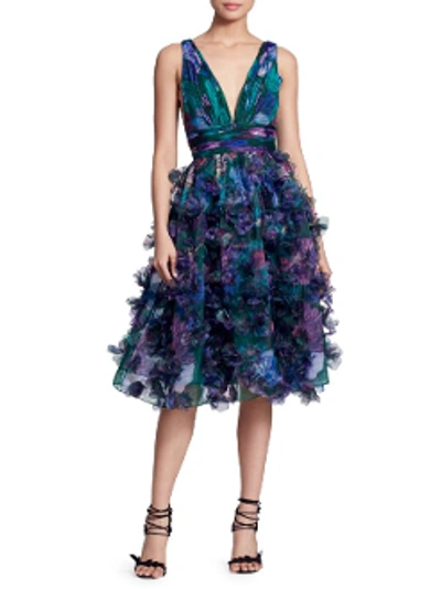 Shop Marchesa Notte Fall/winter 2018  Sleeveless 3d Floral Embroidered Cocktail Dress In Emerald