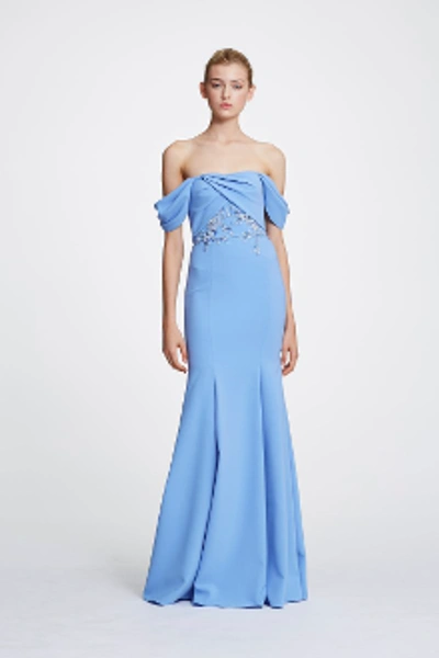 Shop Marchesa Notte Off The Shoulder Beaded Crepe Gown