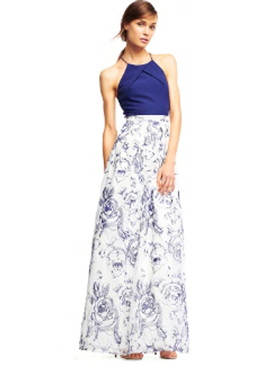 Shop Aidan Mattox Aidan By  Sleeveless Floral Evening Gown In Ivory/blue