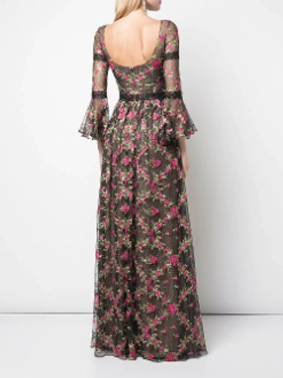 Shop Marchesa Notte Pre-fall 2019  Embroidered Sleeve Tulle Gown In Black