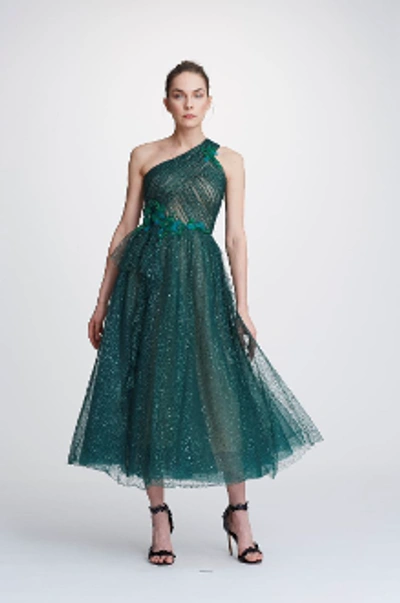 Shop Marchesa Notte One Shoulder Glitter Tulle Tea Dress