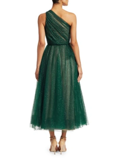 Shop Marchesa Notte One Shoulder Glitter Tulle Tea Dress