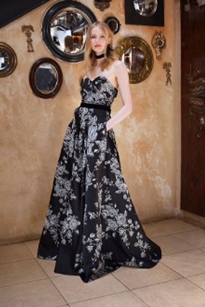 Shop Marchesa Notte Strapless Embroidered Satin Ball  Gown