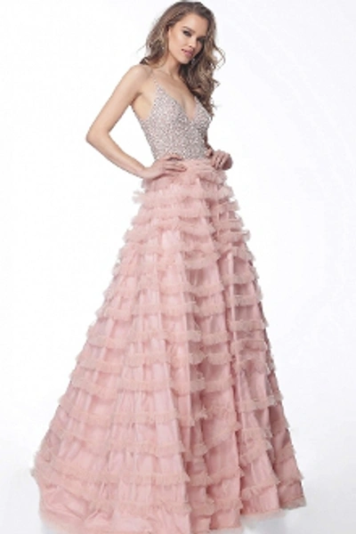 Shop Jovani Sleeveless Beaded Bodice Evening Gown In Blush