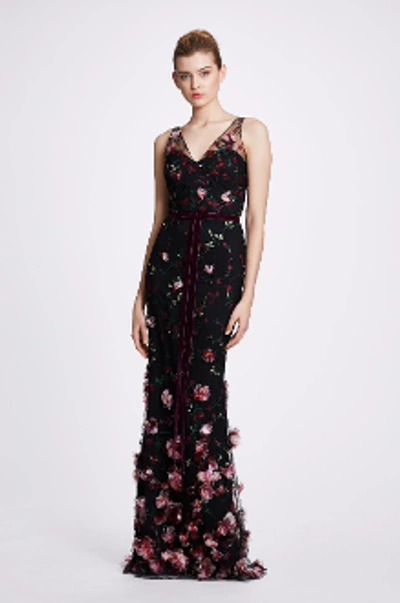 Shop Marchesa Notte Sleeveless Embroidered Fit And Flare Gown