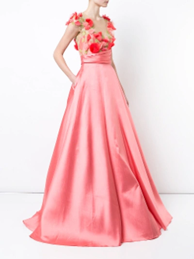 Shop Marchesa Notte Pink Cap Sleeve Mikado Gown