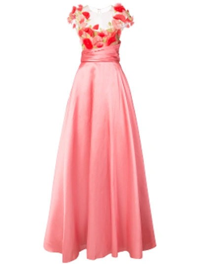 Shop Marchesa Notte Pink Cap Sleeve Mikado Gown