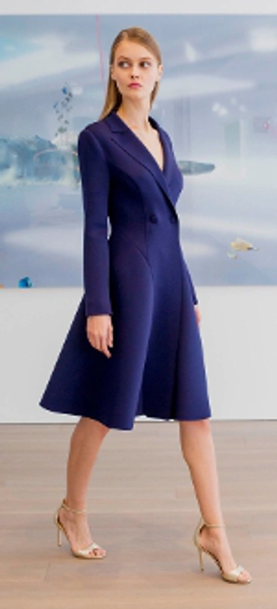 Shop Badgley Mischka Pre-fall 2019  Long Sleeve Scuba Coat Dress In Sapphire