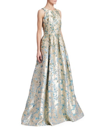 Shop Theia Floral Sleeveless Evening Gown In Multi
