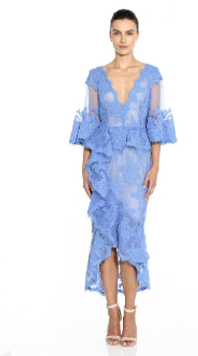Shop Marchesa Lace Flutter Sleeve Midi Dress