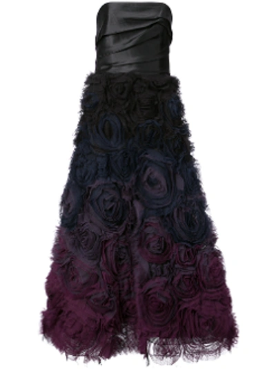 Shop Marchesa Notte Black Strapless Ombre Textured Midi_tea Gown N20g0536