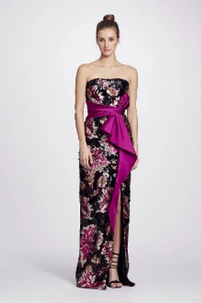 Shop Marchesa Notte Fall/winter 2018  Strapless Sequined Peony Evening Gown In Black