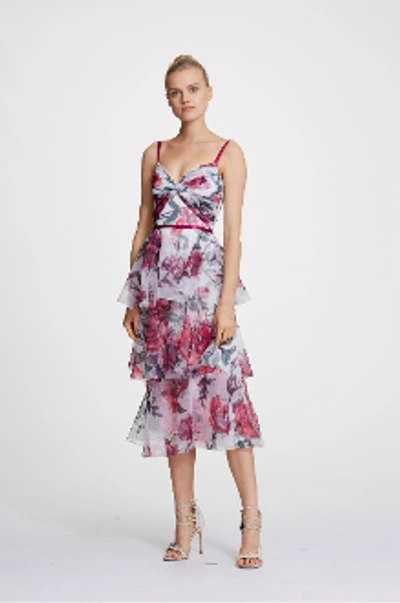 Shop Marchesa Notte Sleeveless Floral Organza Midi Dress