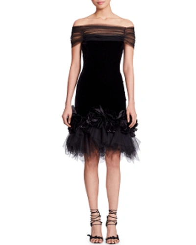 Shop Marchesa Fall 2018  Couture Black Velvet Off The Shoulder Cocktail Dress