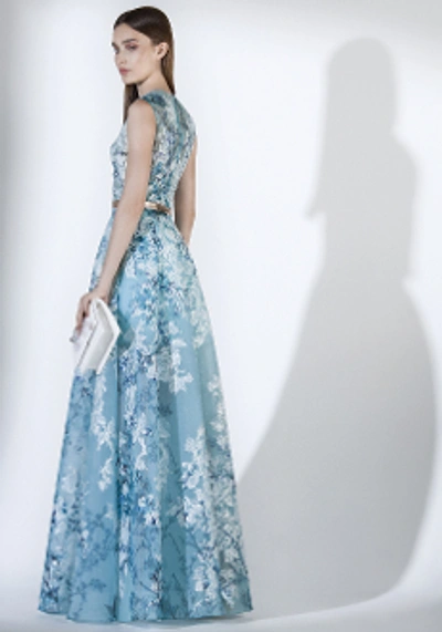 Shop Saiid Kobeisy Sk By  Sleeveless Printed Floral Gown In Teal Green