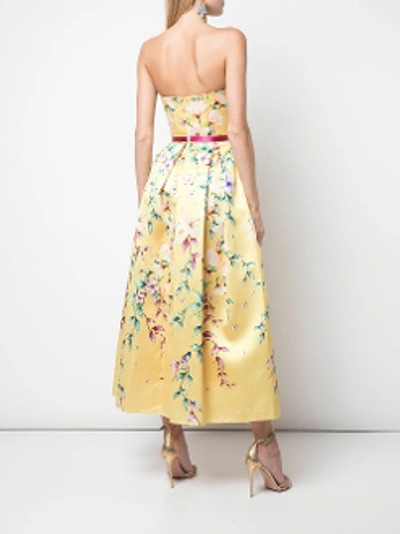 Shop Marchesa Notte Strapless Mikado Midi Tea Dress In Yellow