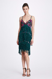 Marchesa Notte Sleeveless Fringe Cocktail Dress N34c0982 In Emerald Modesens