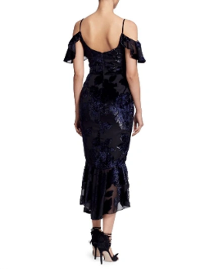 Shop Marchesa Notte Black Cold Shoulder Fitted Midi_tea Dress N24c0673