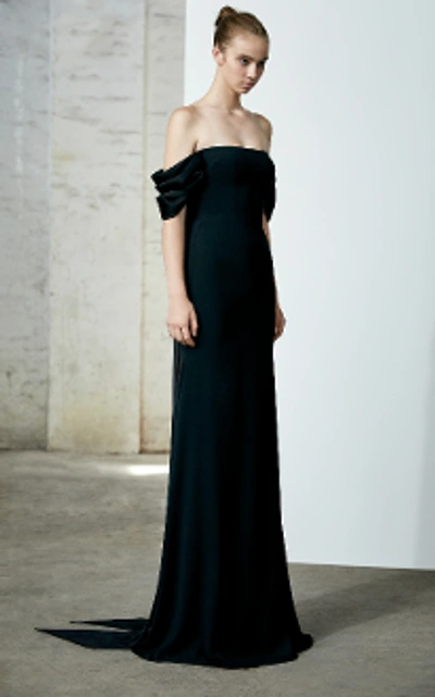 Shop Alex Perry Linden-satin Crepe Off Shoulder Gown In Black