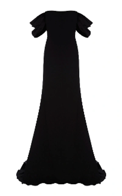 Shop Alex Perry Linden-satin Crepe Off Shoulder Gown In Black