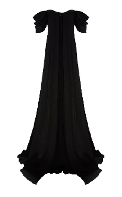 Shop Alex Perry Linden-satin Crepe Off Shoulder Gown In Black