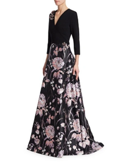 Shop Theia 3/4 Sleeve Floral Evening Gown