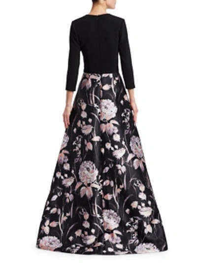 Shop Theia 3/4 Sleeve Floral Evening Gown