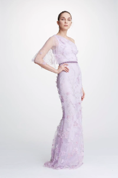 Shop Marchesa Notte Embroidered Tulle One Shoulder Gown