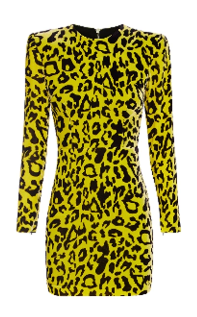 Shop Alex Perry Jax-long Sleeve Velvet Leopard Mini Dress