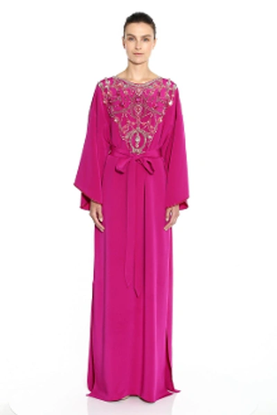 Shop Marchesa Embroidered Crepe Caftan Gown
