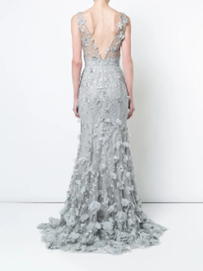 Shop Marchesa Notte Silver Sleeveless Embroidered Gown N20g0528