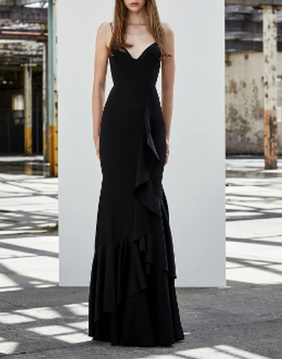 Shop Alex Perry Carrie-black Sleeveless Satin Ruffle Gown