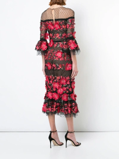 Shop Marchesa Notte Sleeve Midi Tea Cocktail Dress In Black/red