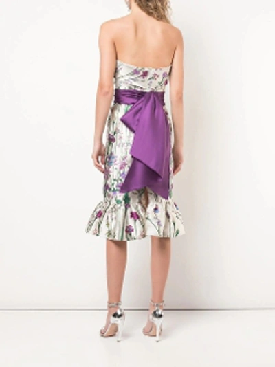 Shop Marchesa Notte Strapless Floral Printed Mikado Dress N29c0853 In Ivory