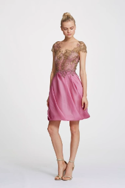 Shop Marchesa Spring 2019  Couture Cap Sleeve Organza Cocktail Dress In Azalea