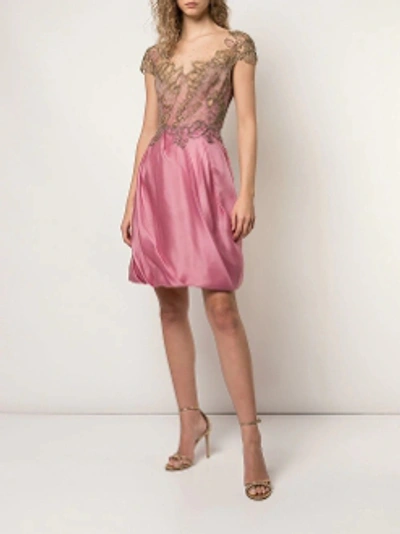 Shop Marchesa Spring 2019  Couture Cap Sleeve Organza Cocktail Dress In Azalea