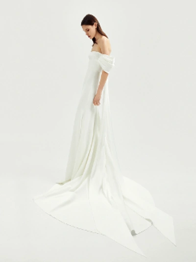 Shop Alex Perry Caroline-satin Crepe Off Shoulder Gown B026 In White