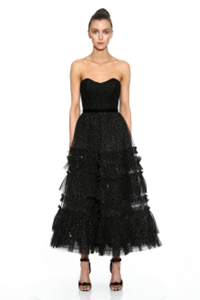Shop Marchesa Notte Black Strapless Textured Midi Dress