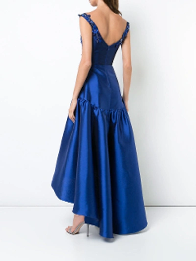 Shop Marchesa Notte Blue Off Shoulder High Low Mikado Gown In Royal Blue