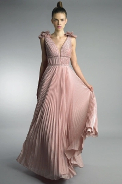 Shop Basix Black Label Sleeveless Pleated Evening Gown In Mauve