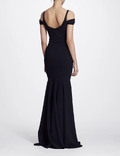 Shop Marchesa Notte Cold Shoulder Stretch Crepe Gown N25g0638 In Black