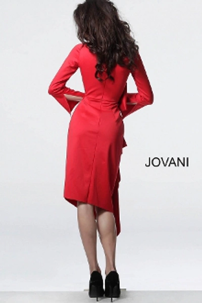 Shop Jovani Long Sleeve Cocktail Dress M2694 In Red