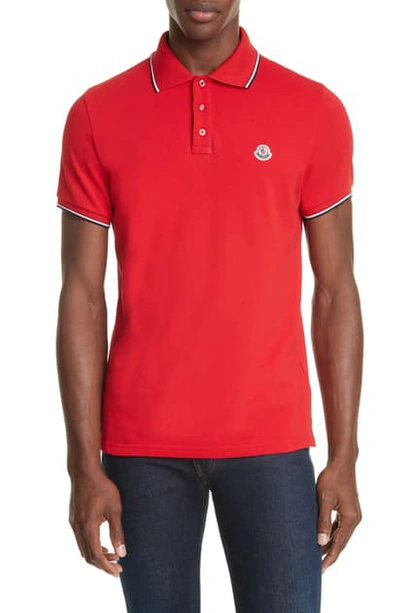 Shop Moncler Tipped Solid Short Sleeve Pique Polo In Dark Red
